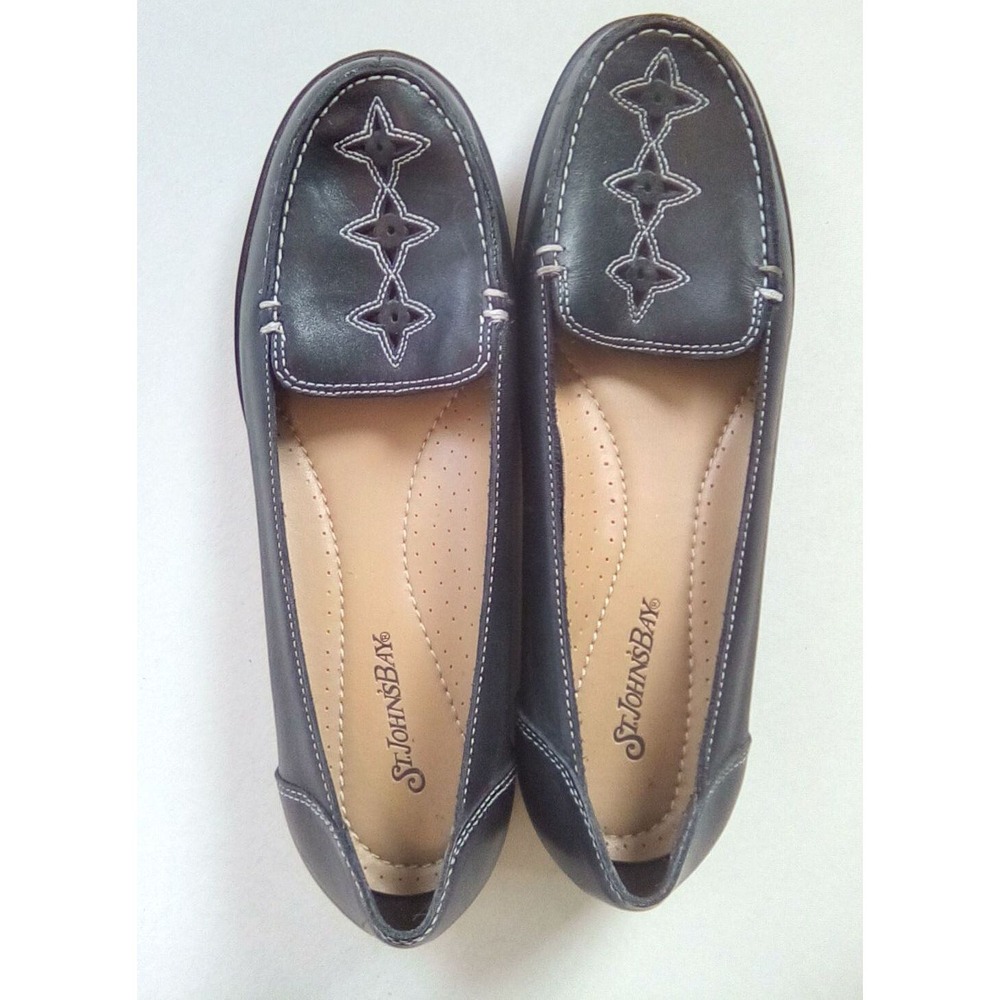 St. John's Bay Loafers Comfort Slip On Casual Shoes Black Flats Size 6.5